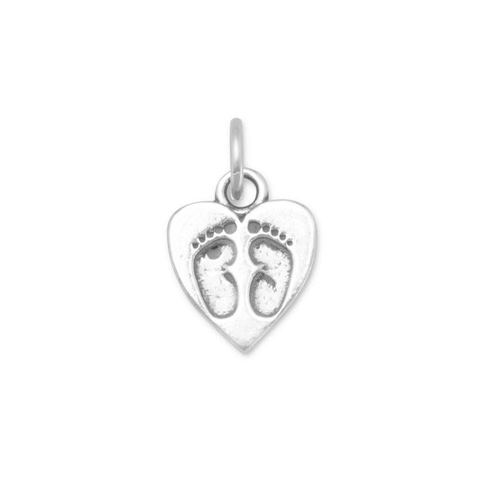 Authentic 925 Sterling Silver Heart Women's Charm for Bracelet or Necklace with Baby Footprints