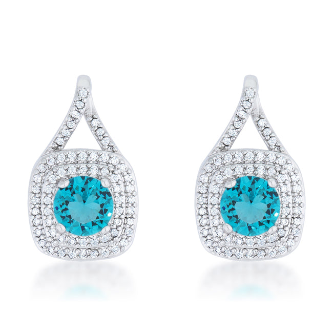 Precious Stars Silvertone Fancy Aqua Cubic Zirconia Fancy Halo Drop Earrings