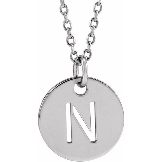 Authentic 925 Silver 0.39" Initial N Disc Letter Adjustable 16-18" Necklace