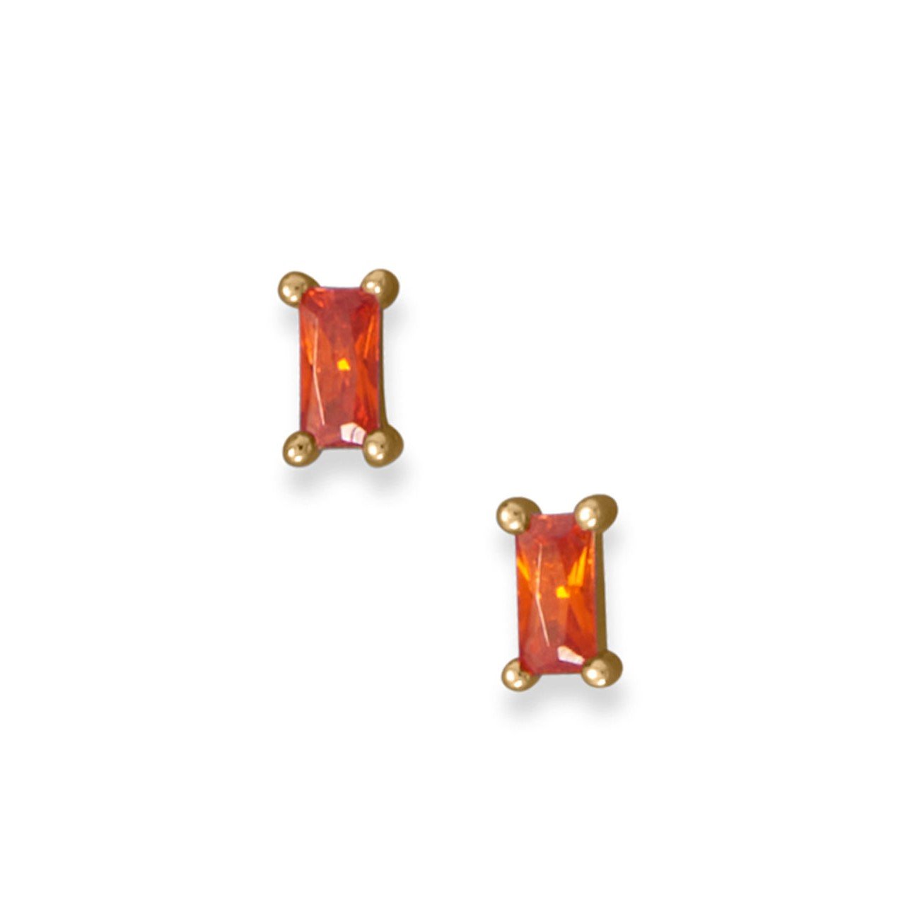 14k Gold Plated Sterling Silver Tangerine Baguette Cubic Zirconia Stud Earrings