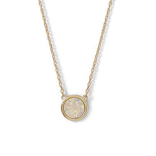 14k Yellow Gold Plated Sterling Silver Mini Synthetic White Opal Necklace