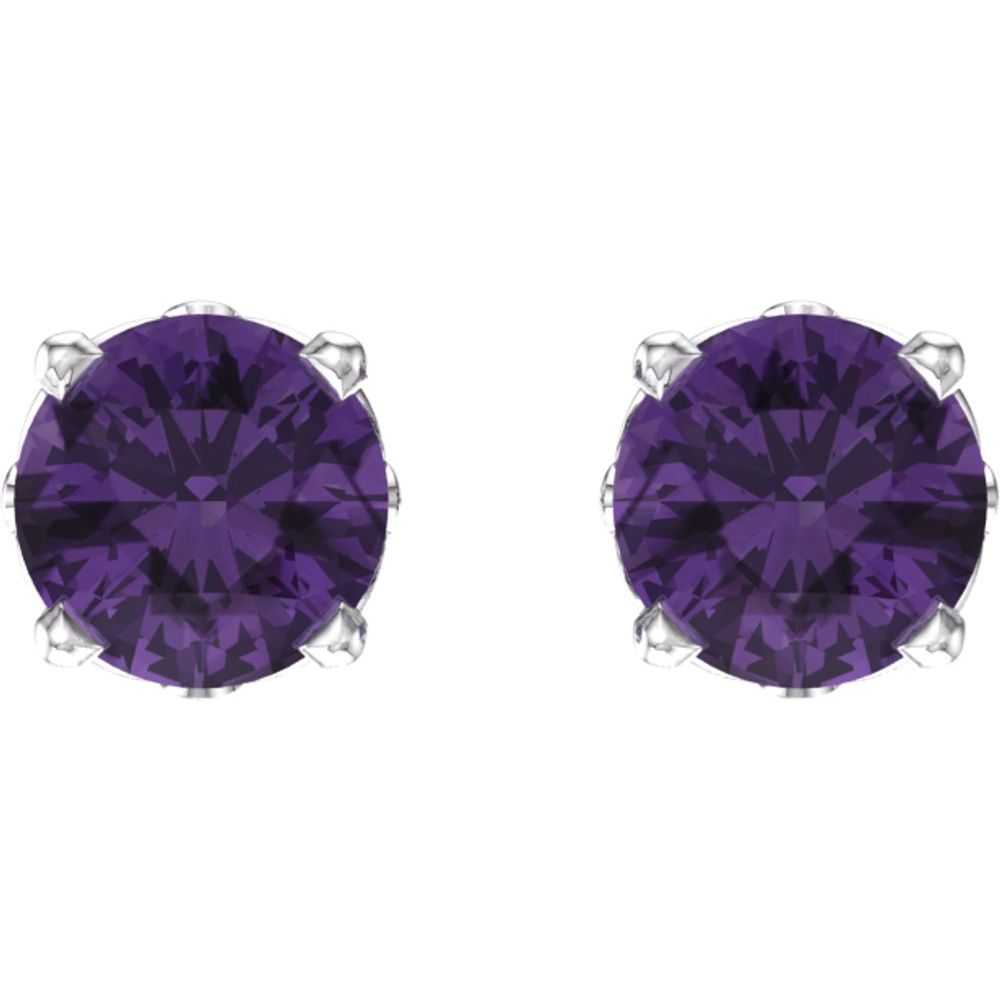 14k White Gold Natural Amethyst 4-Prong Scroll Setting Stud Earrings