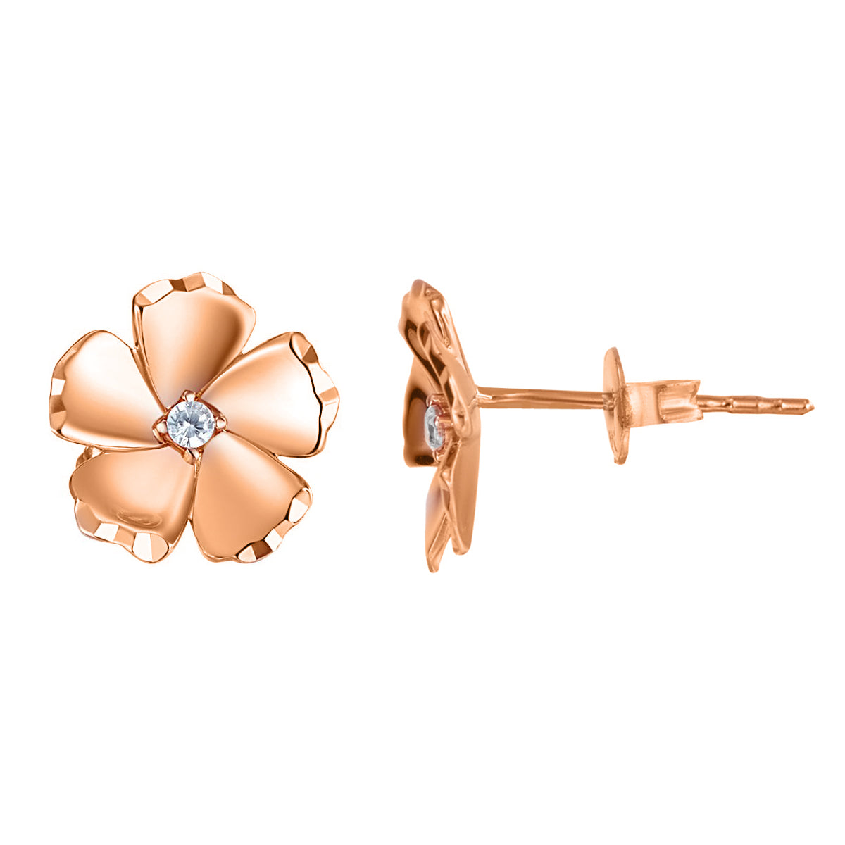 Genuine 14k Rose Gold 9mm Cubic Zirconia CZ Flower Earring Studs for Women