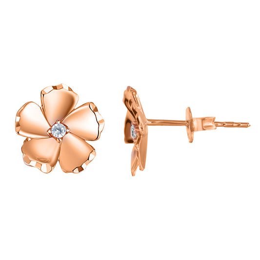 Genuine 14k Rose Gold 9mm Cubic Zirconia CZ Flower Earring Studs for Women