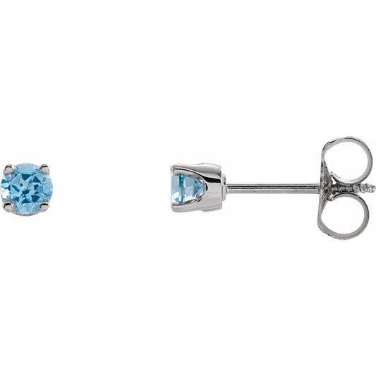 14k White Gold Natural Swiss Blue Topaz 3 mm Screwback Earrings