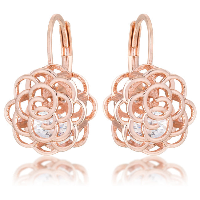 Rose Goldtone Cubic Zirconia 3D Rose-Shape Drop Earrings