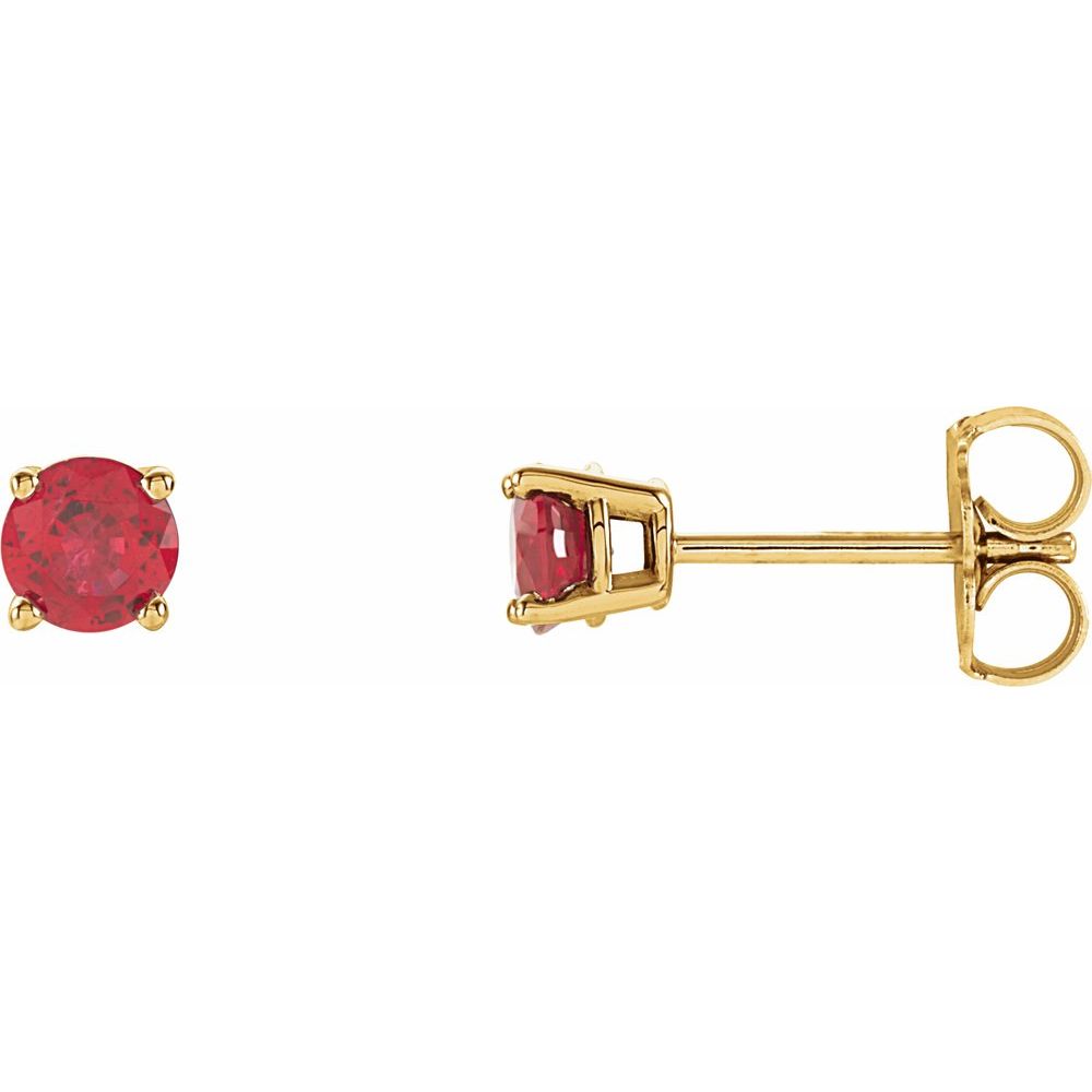 14k Yellow Gold 4 mm Lab-Grown Ruby Stud Earrings