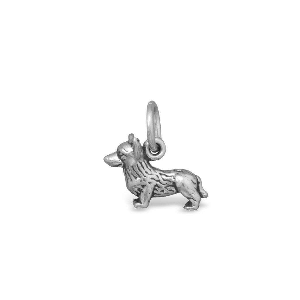 Sterling Silver Oxidized Corgi Charm