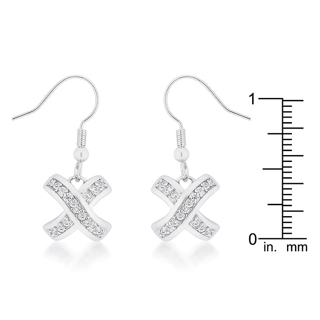 Silvertone Clear Cubic Zirconia 'X' Dangling Hook Earrings