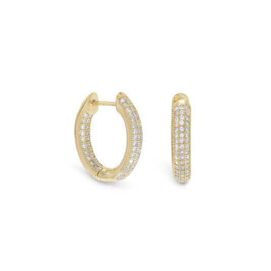 14k Gold Plated Sterling Silver Cubic Zirconia Inside-Out Hoop Earrings