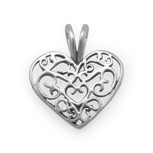 Authentic 925 Sterling Silver Filigree Heart Women's Charm for Bracelet or Necklace