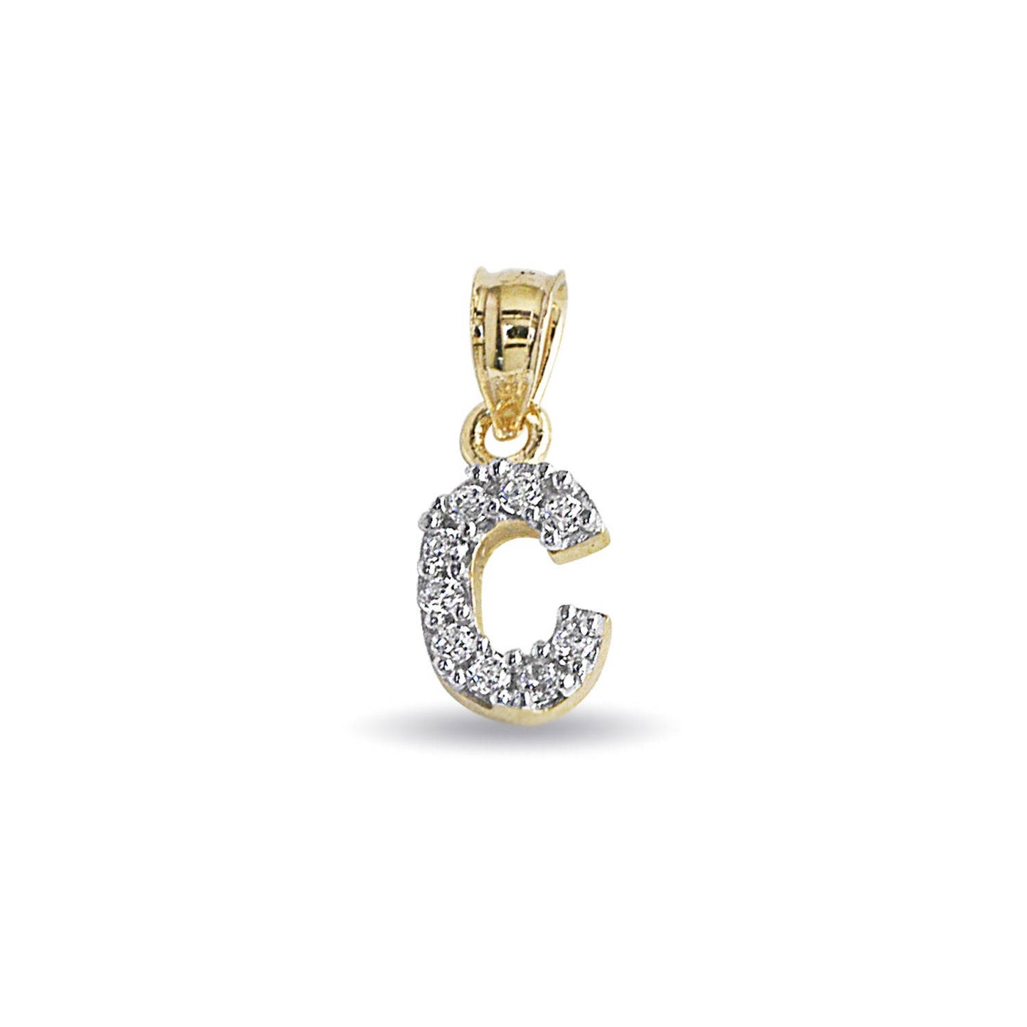 Genuine 14k Yellow Gold 0.59" Cubic Zirconia CZ Initial Block Letter 'C' Pendant for Men or Women - Gold Letter Charm