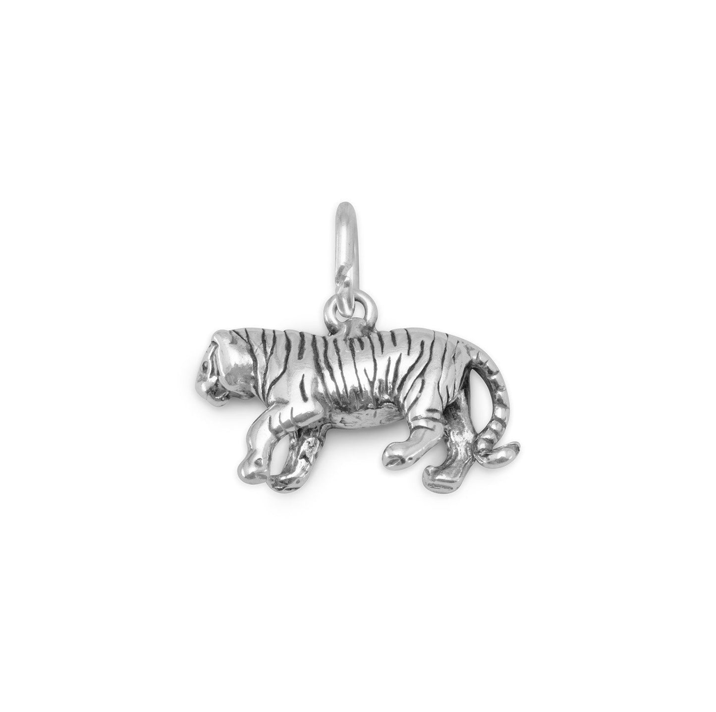 Authentic 925 Sterling Silver Oxidized Tiger Women's Charm for Bracelet or Necklace