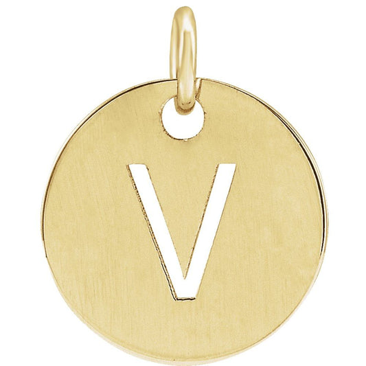 18k Gold Plated 925 Silver Initial V Disc 0.39" Pendant for Men or Women