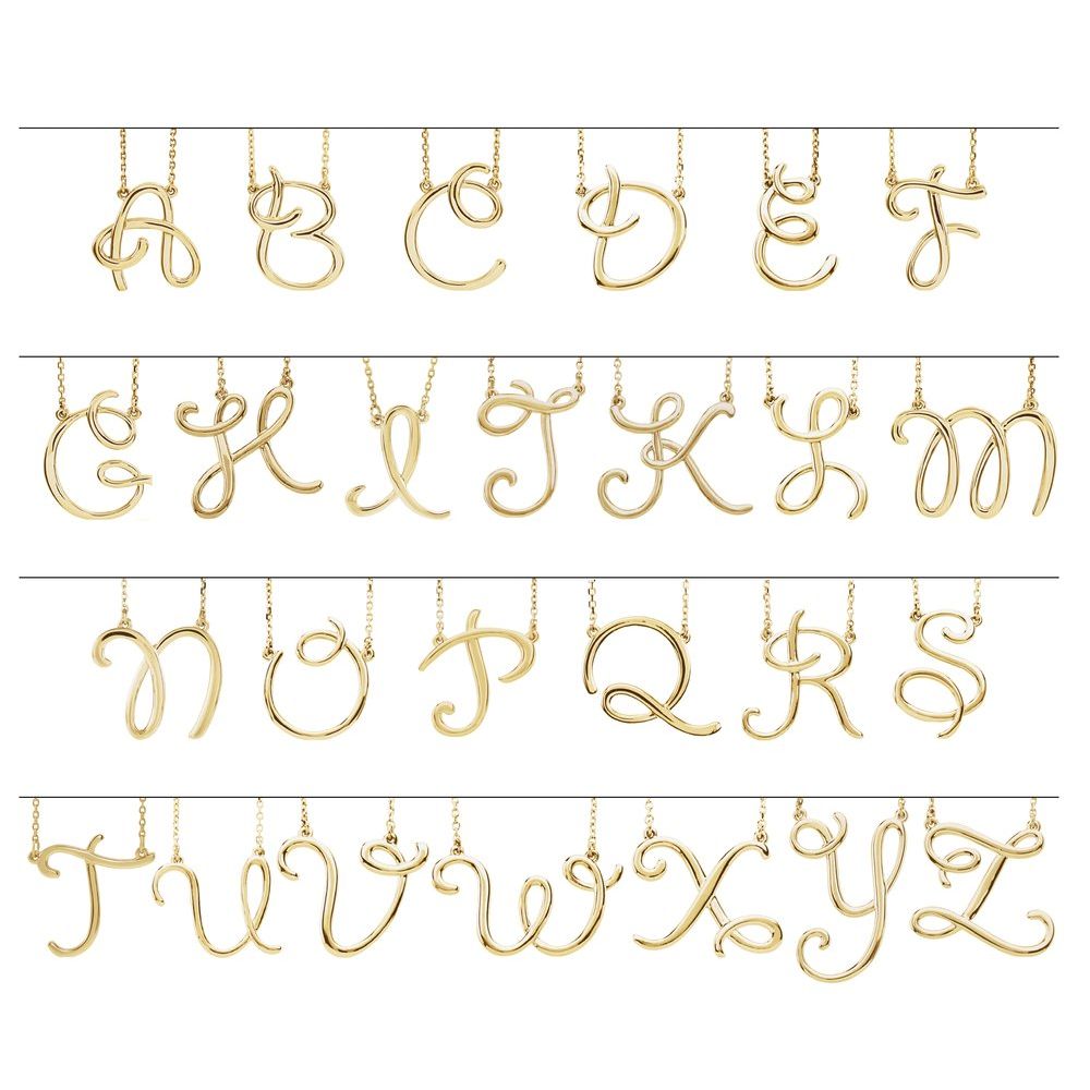 Unisex 14k Yellow Gold Script Font E Initial Necklace