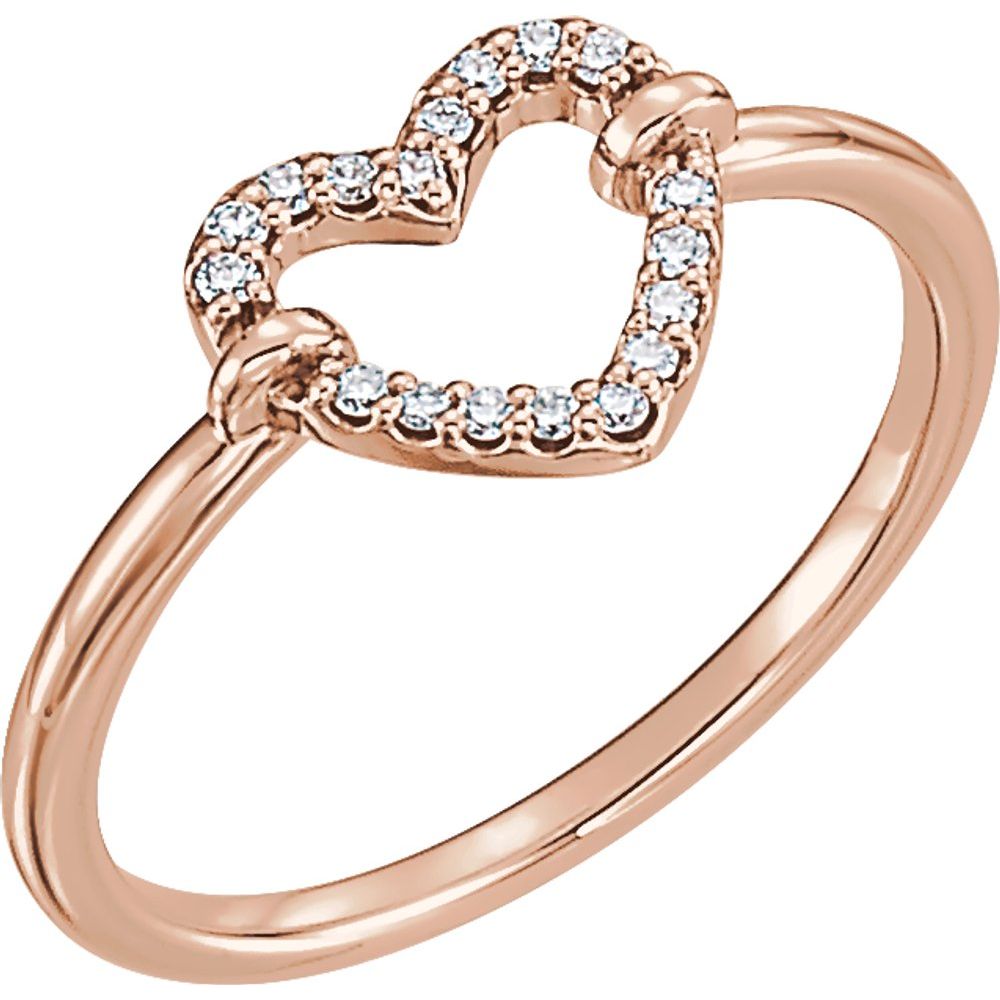 Genuine 14K Rose Gold Womens 0.07ct Natural Diamond Open Heart Ring Size 7