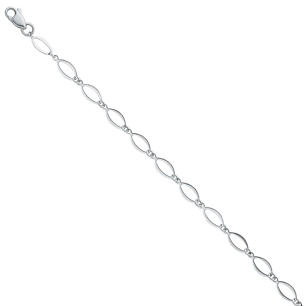 Genuine 14k White Gold Lightweight Oval-Link 7.25" Women's Bracelet