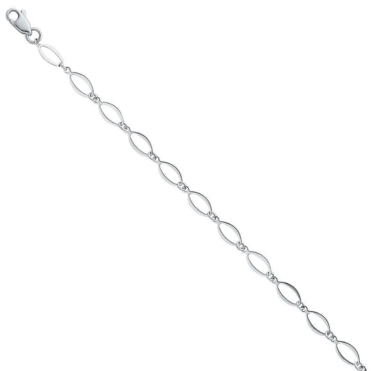 Genuine 14k White Gold Lightweight Oval-Link 7.25" Women's Bracelet