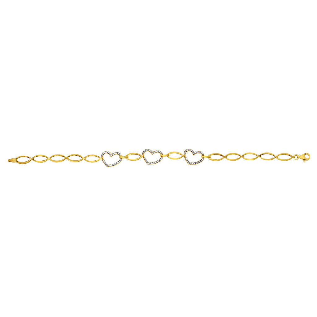 Genuine 14k Yellow Gold Large Link Cubic Zirconia CZ Heart 7.25" Women's Bracelet