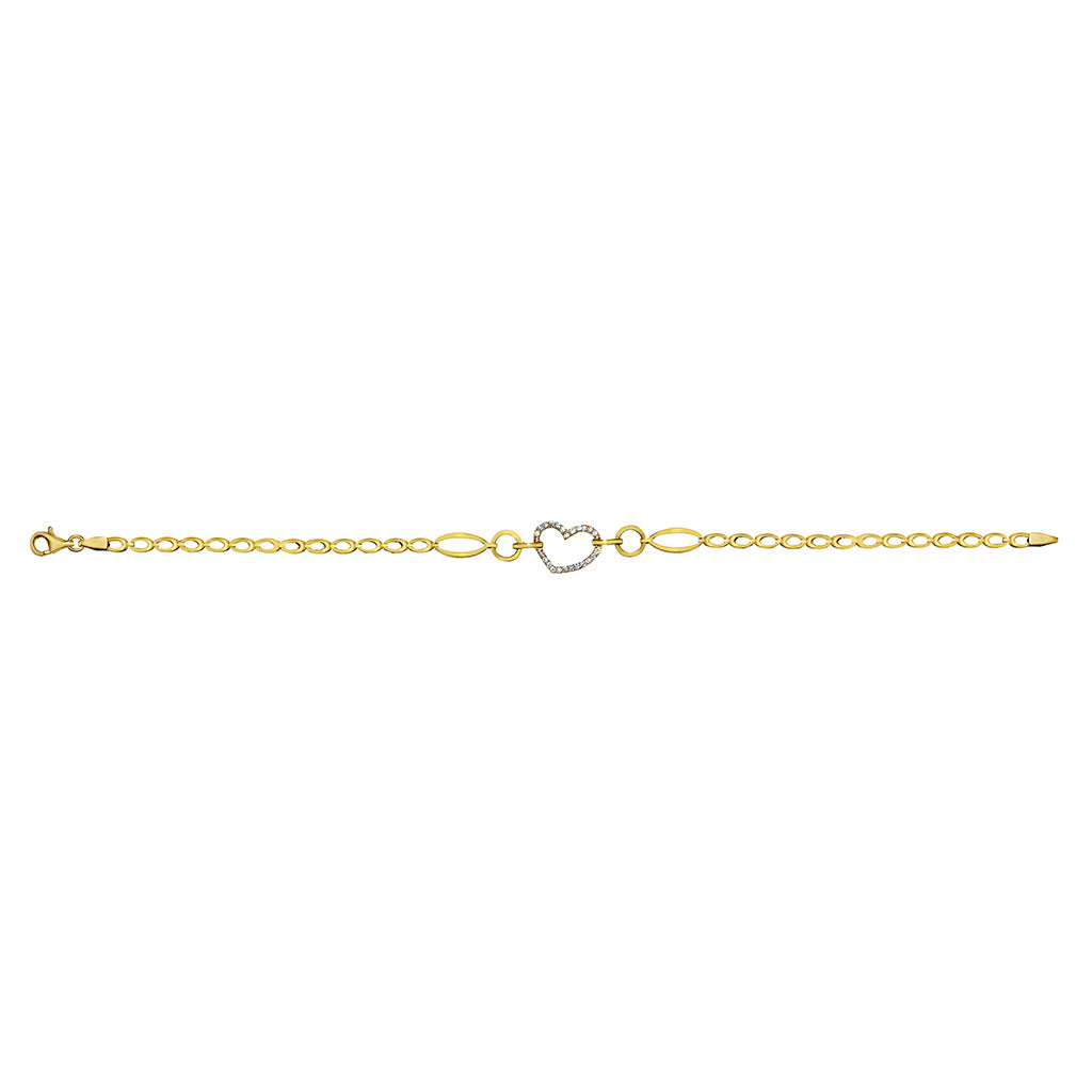 Genuine 14k Yellow Gold Large Link Cubic Zirconia CZ Heart 7.25" Women's Bracelet