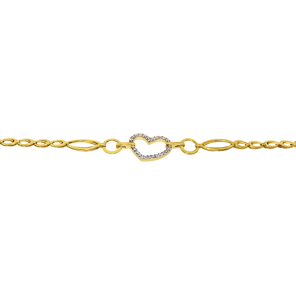 Genuine 14k Yellow Gold Large Link Cubic Zirconia CZ Heart 7.25" Women's Bracelet