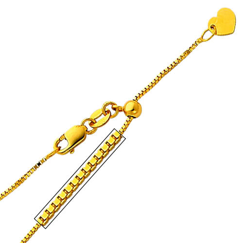 Genuine 14k Yellow Gold 0.8mm Adjustable Box Chain Necklace for Men and Women - Perfect for Pendants - Available in 20"