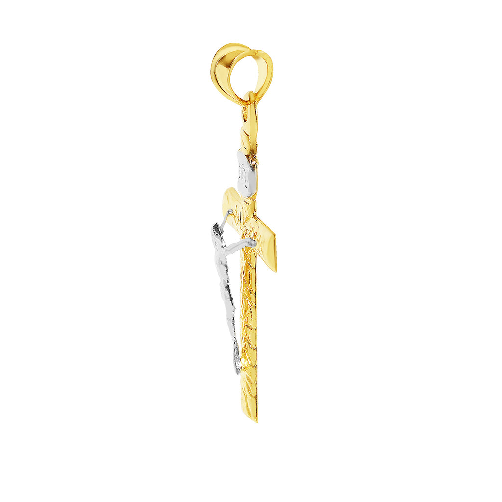 Genuine 14k Two-Tone Gold 1.37" Flat Crucifix Religious Pendant For Men or Women - Christian Jewelry, Religious Gifts
