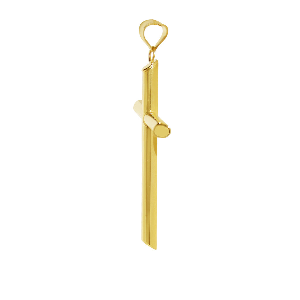 Genuine 14k Yellow Gold 1.57" Hollow Tube Cross Religious Pendant For Men or Women - Christian Jewelry, Religious Gifts