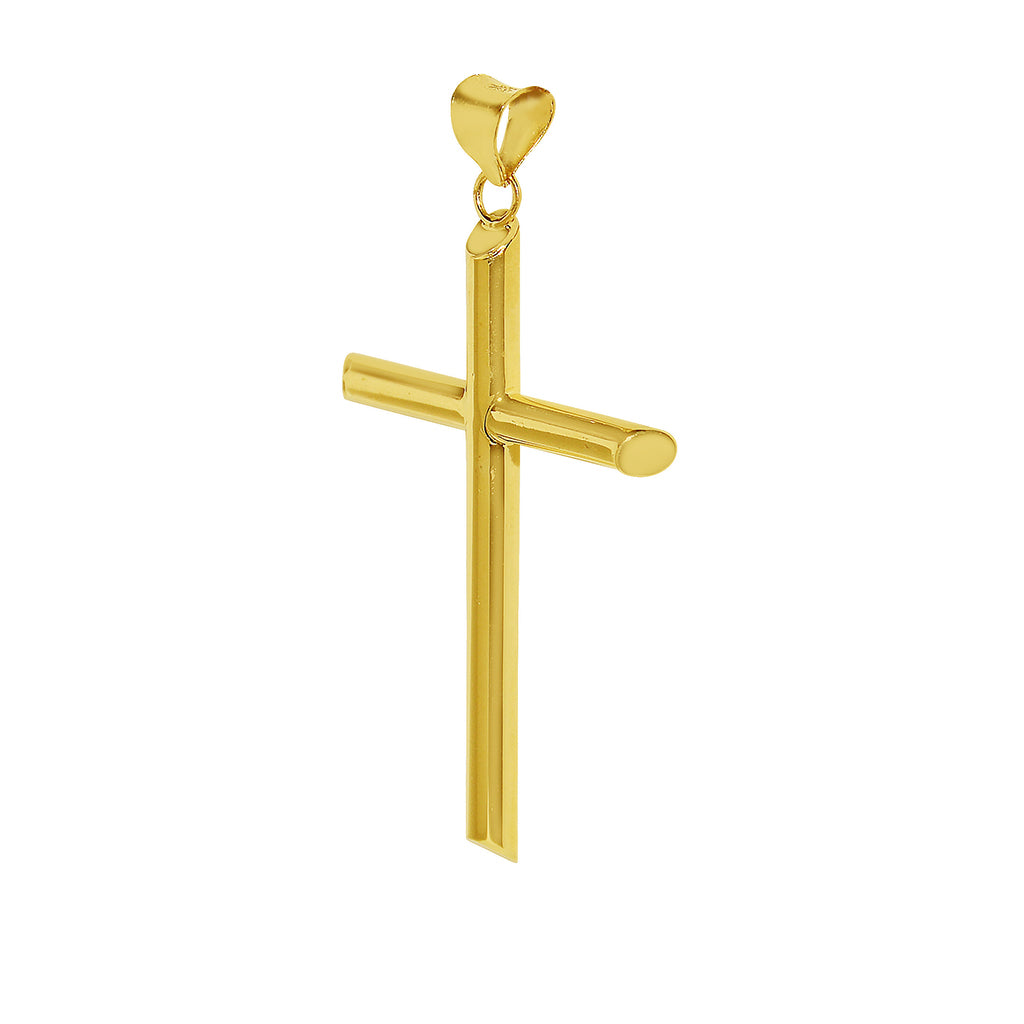 Genuine 14k Yellow Gold 1.57" Hollow Tube Cross Religious Pendant For Men or Women - Christian Jewelry, Religious Gifts