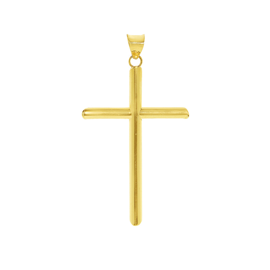 Genuine 14k Yellow Gold 1.57" Hollow Tube Cross Religious Pendant For Men or Women - Christian Jewelry, Religious Gifts