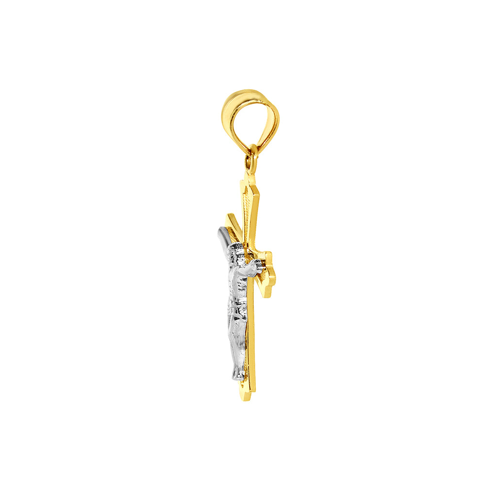 Genuine 14k Two-Tone Gold 0.98" Fancy Crucifix Religious Pendant For Men or Women - Christian Jewelry, Religious Gifts