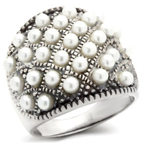 Antique Tone 925 Sterling Silver Ring with Synthetic Pearl in White