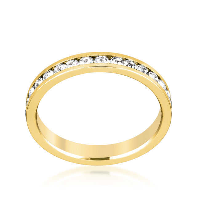 Yellow Gold Plated Brass Round Clear Crystal Stackable Eternity Ring