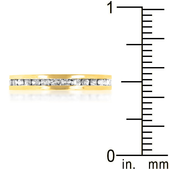 Yellow Gold Plated Brass Round Clear Crystal Stackable Eternity Ring