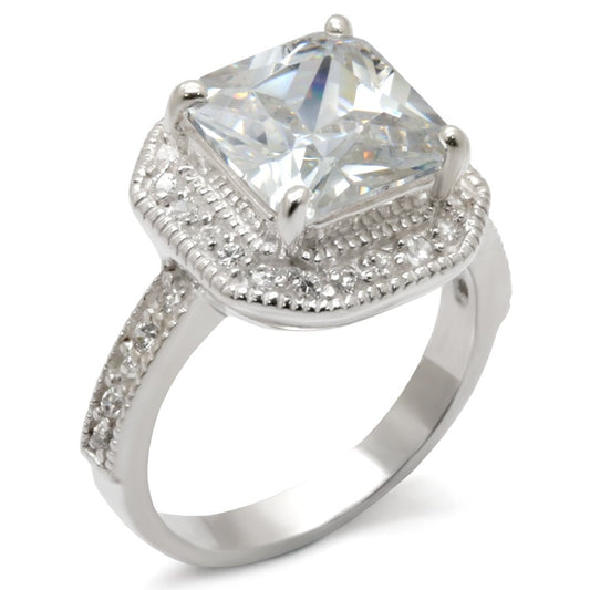 High Polished 925 Sterling Silver Ring with AAA Grade CZ  in Clear