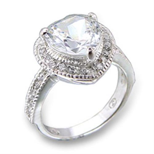 High Polished 925 Sterling Silver Ring with AAA Grade CZ  in Clear