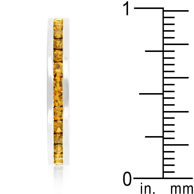 Silvertone Rhodium Plated Brass Round Yellow Crystal Stackable Eternity Ring