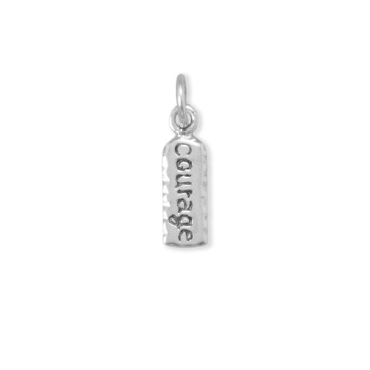 Oxidized Sterling Silver "courage" Tag Charm for Charm Bracelet or Necklace