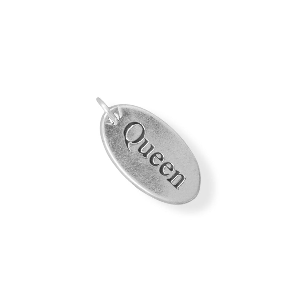 Sterling Silver Oval "Queen" Tag Charm for Charm Bracelet or Necklace