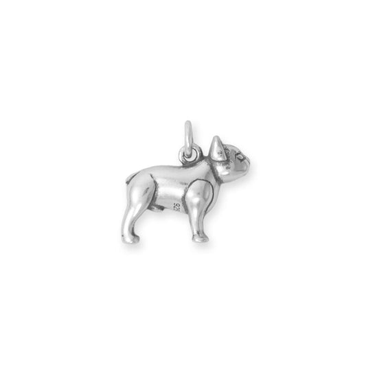 Authentic Oxidized 925 Sterling Silver 3D Frenchie Bulldog Women's Charm for Bracelet or Necklace