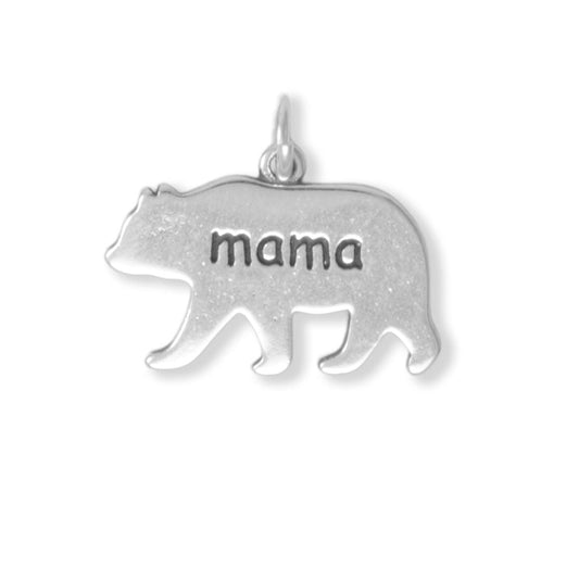 Oxidized Sterling Silver "mama" Bear Charm for Charm Bracelet or Necklace