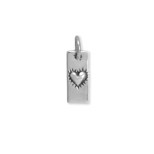 Authentic Oxidized 925 Sterling Silver Heart Tag for Women's Charm for Bracelet or Necklace
