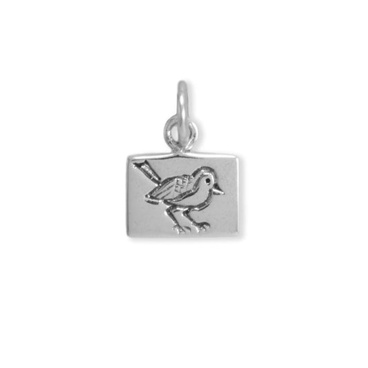 Authentic Oxidized 925 Sterling Silver Bird Tag Women's Charm for Bracelet or Necklace