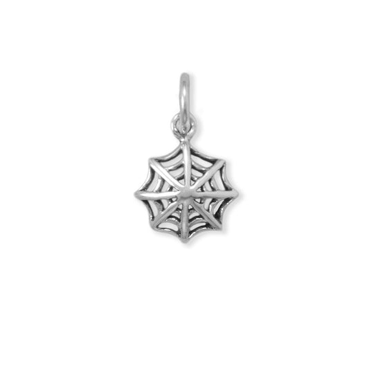 Oxidized Sterling Silver Spider Web Charm for Charm Bracelet or Necklace