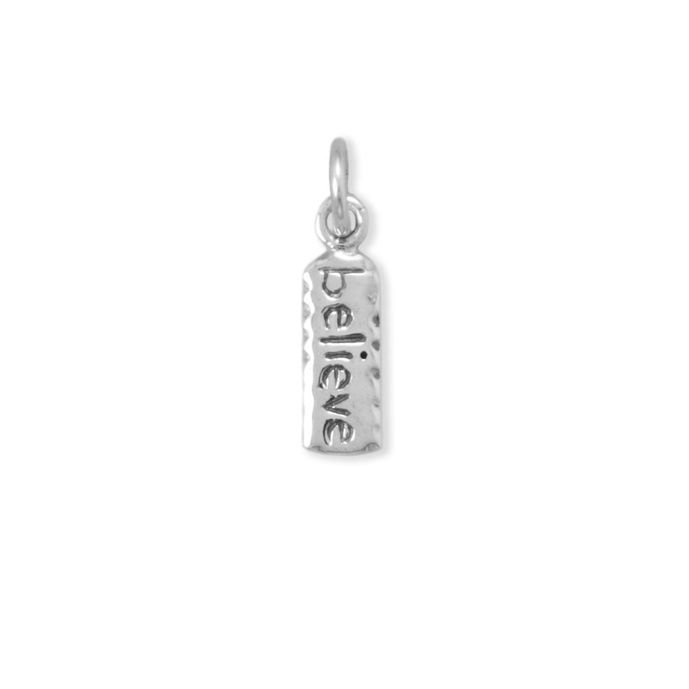 Oxidized Sterling Silver "believe" Tag Charm for Charm Bracelet or Necklace