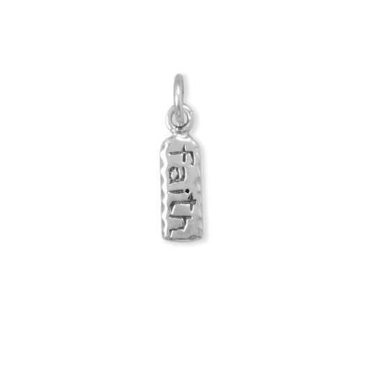 Oxidized Sterling Silver "faith" Tag Charm for Charm Bracelet or Necklace