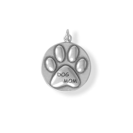 Oxidized Authentic 925 Sterling Silver "Dog Mom" Women's Charm for Bracelet or Necklace
