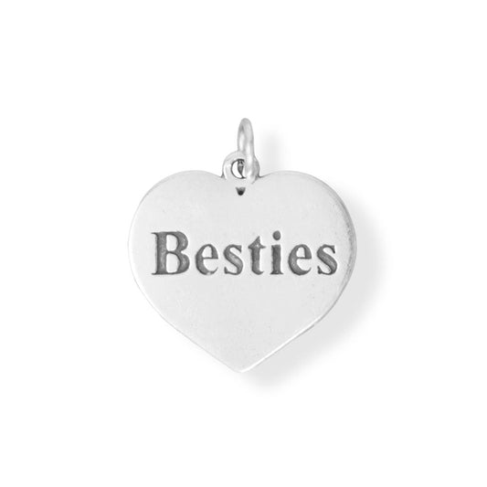 Oxidized Authentic 925 Sterling Silver "Besties" Heart Women's Charm for Bracelet or Necklace