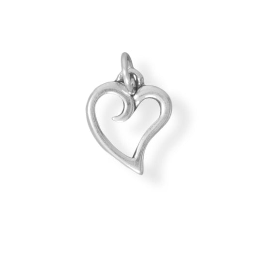 Authentic 925 Sterling Silver Stylized Heart Outline Women's Charm for Bracelet or Necklace