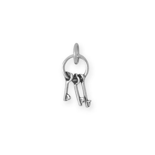 Authentic Oxidized 925 Sterling Silver 3D Key Ring Three Keys Women's Charm for Bracelet or Necklace